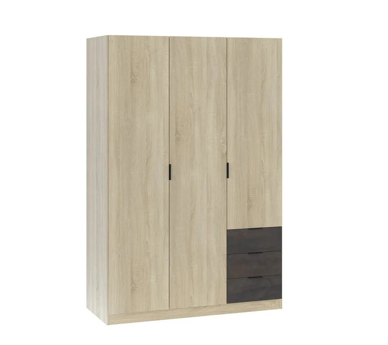 Armoire 3 portes et 3 tiroirs AYALA imitation Chêne