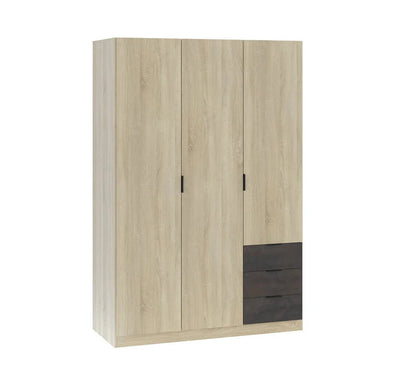 Armoire 3 portes et 3 tiroirs AYALA imitation Chêne