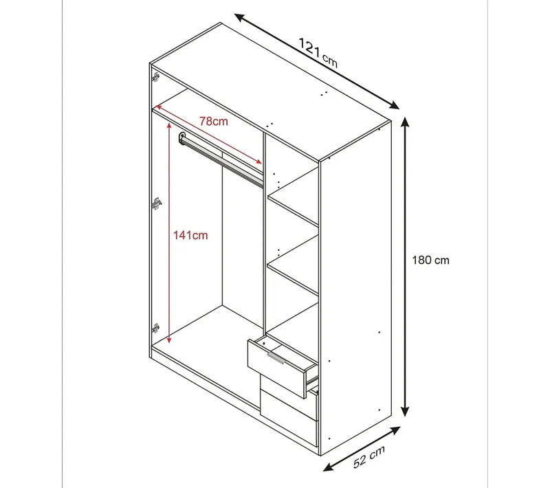 Armoire 3 portes et 3 tiroirs AYALA imitation Chêne