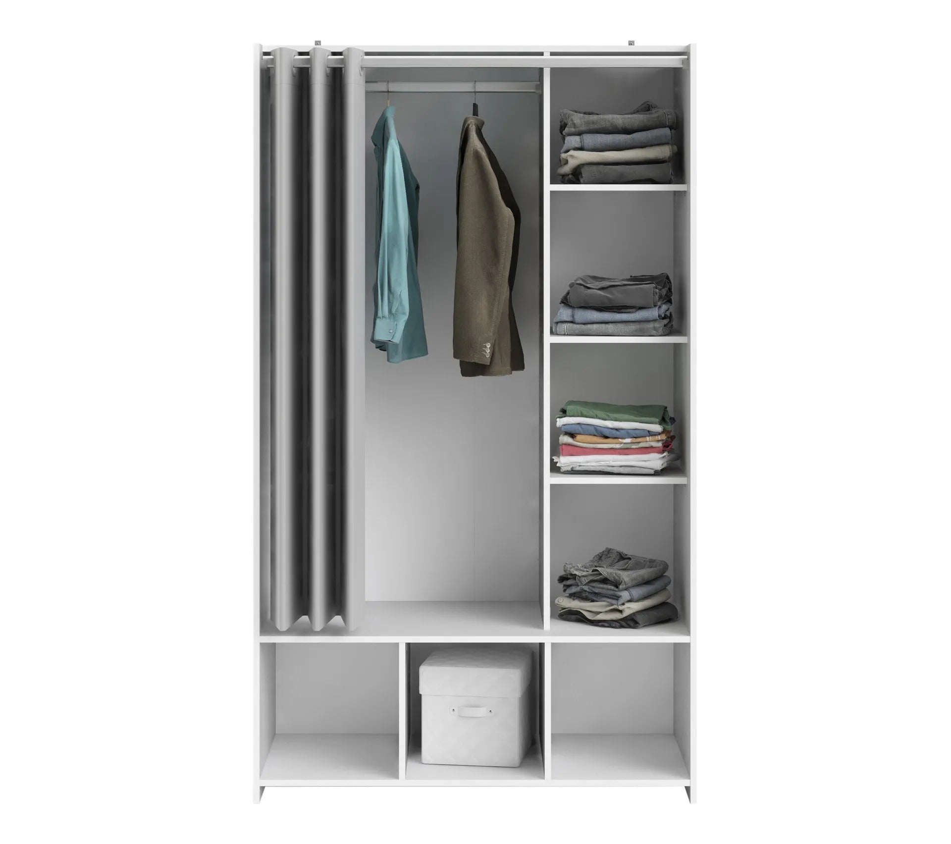 Kit dressing avec rideau gris L.105 cm OPTIMAL 2 blanc – Meublezon